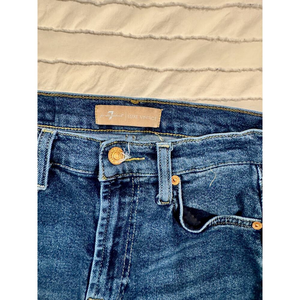 7 For All Mankind Luxe Vintage Slim Kick Jeans Deep Soul Raw Hem Women's 27 - Picture 12 of 16